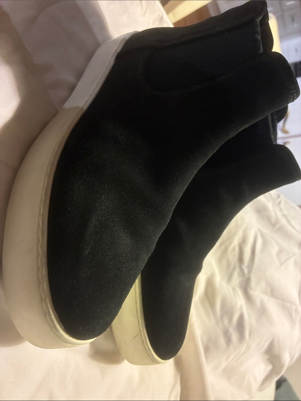 Vince Black Suede Slip-On Ankle Booties with White Platform